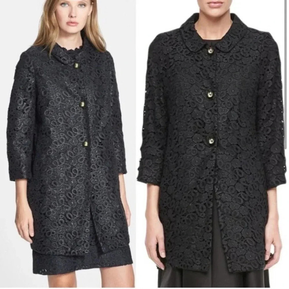 Kate Spade Lace Franny Coat Jacket 3/4 Sleeve Formal All That Glitters Gold Det.